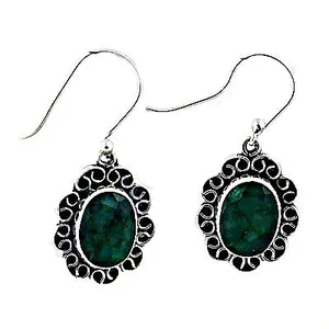 Vintage <b>Emerald</b>-Pear Flower Drop Earrings with Oval Green Crystal Inlay Antique Silver Plated Women's Engagement Jewelry Gift - Product Image 2