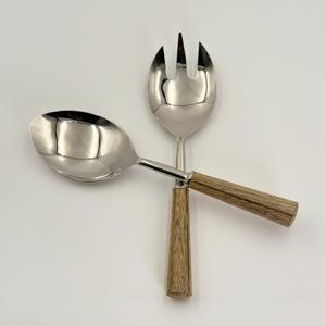 ชุดช้อนส้อมสลัดสแตนเลส ดีไซน์แฮนด์เมด ด้ามจับสีเงินขัดเงา ช้อนและส้อมเสิร์ฟสลัดดีไซน์เนอร์ งานแต่งงาน ผลิตจากเหล็กขัดเงา - Product Image 2
