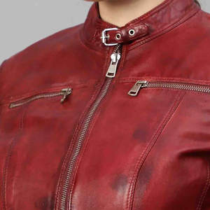 Veste d'hiver minimaliste en cuir véritable ouvert sur le devant pour femmes avec fermeture à glissière Tissu tricoté respirant et coupe ajustée - Product Image 5