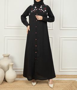 Nouvelle Robe Abaya Turque Modeste 2026, Vêtement Islamique Ouvert sur le Devant, Longue Robe pour Femmes Musulmanes en Polyester à Col en V Floral - Product Image 3