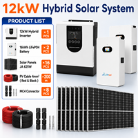 Sistem Energi Surya Hibrida 10kW 12kW Lengkap, Set Penyimpanan Daya Rumah Off Grid Dengan Baterai Lithium, Inverter, dan Kit Panel Surya PV