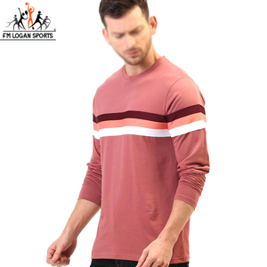 Breathable Slim Fit T Shirts <b>Top</b> Quality Full <b>Sleeves</b> Men Shirts Men <b>Pink</b> Striped Round Neck T-shirt BY FM LOGAN SPORTS - Product Image 2