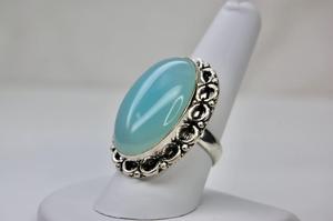 Anillo de compromiso de Calcedonia de plata de ley 925, anillo ancho texturizado hecho a mano, joyería fina para regalo de cumpleaños - Product Image 4