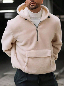 ขายส่งที่กําหนดเองว่างเปล่าผู้ชาย 1/4 Zip Up Hoodie โลโก้ที่กําหนดเองพัฟพิมพ์คาร์ดิแกนกับขนาดใหญ่ 1/4 ซิป Hoodies Unisex - Product Image 4