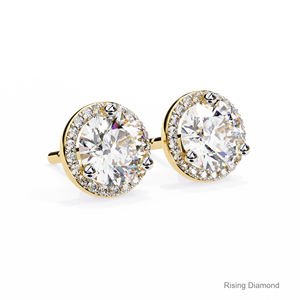 Pendientes de Halo de diamante cultivado en laboratorio de corte redondo de 1,1 quilates Regalo de aniversario de oro amarillo certificado CVD - Product Image 1