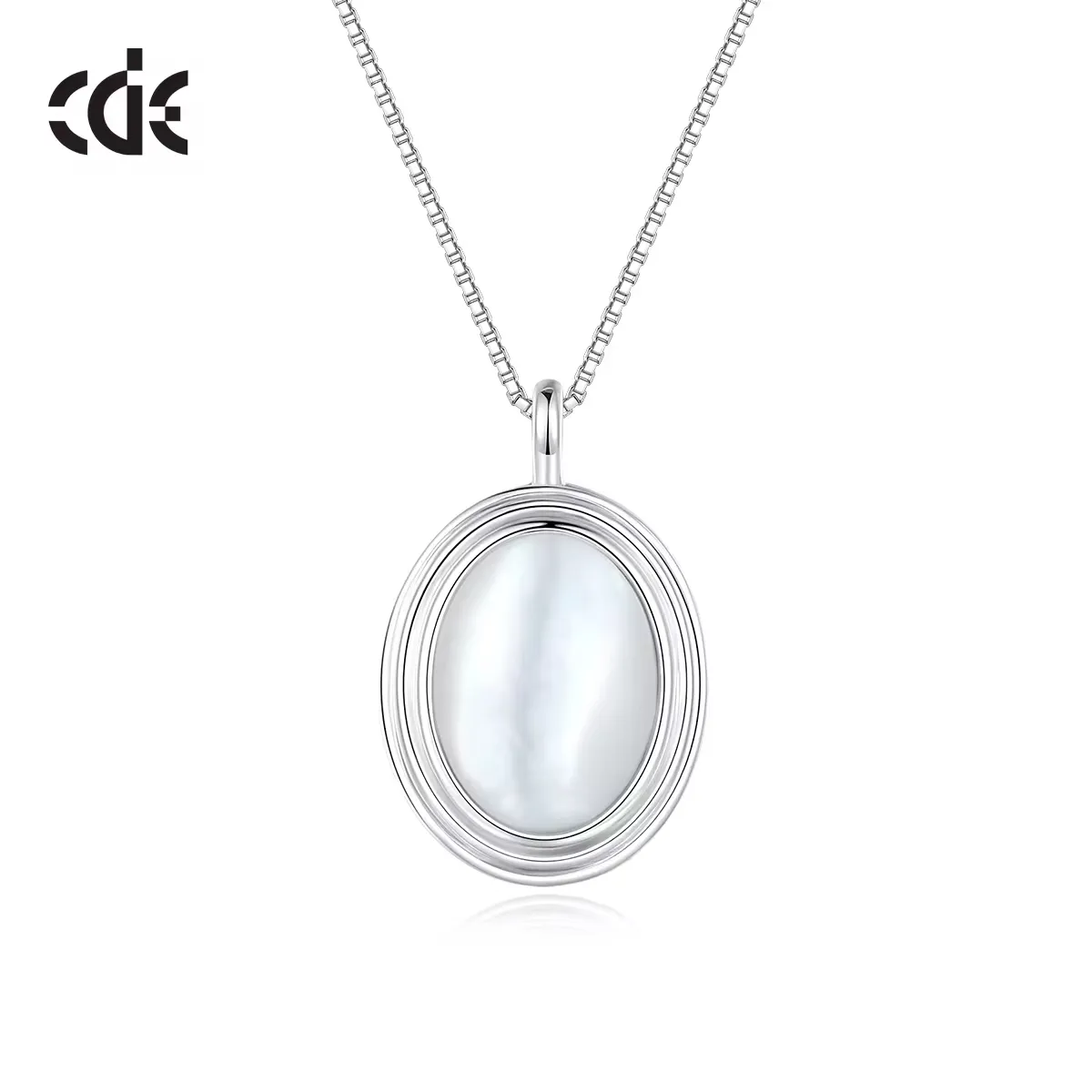 CDE PRYN007 Colar de joias de prata 925 luxuosas atacado banhado a ródio madrepérola colar feminino em formato oval