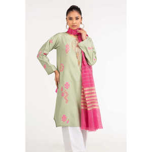 Chemisier en coton à impression sérigraphique vert clair, hauts modestes teints à la main - Product Image 1