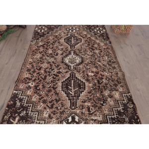Vintage Turkish Large Rug 4.5x9.1 ft, <b>Brown</b> Abstract Rug <b>Wool</b> - Product Image 3