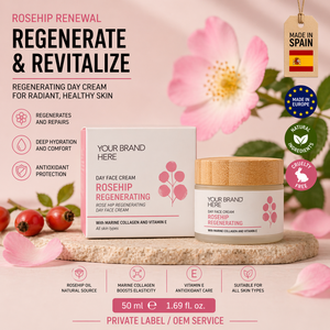 Crème pour le visage à la rose musquée en marque privée 50 ml OEM |   Crème réparatrice anti-âge au collagène |   Soins des rides et des cicatrices |   Fabriqué en Espagne UE - Product Image 1