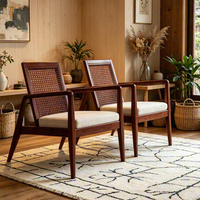 Fauteuil d'appoint en bois de frêne de style Mid-Century Modern avec rotin naturel, fauteuil de salon, canapé, fauteuil de bien-être et de relaxation