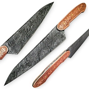 Vente en gros Couteau de chef professionnel en acier Damas Lame tranchante Personnalisé OEM Gravé Manche en métal cuivre Couteau de cuisine haut de gamme - Product Image 1