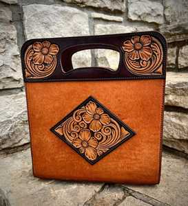 Classy Genuine Leather Cowhide <b>Hair</b> on Women's Luxury Sling Bag With Hand Tooled Floral & Solitaire Design Ready to Stock Bags - Product Image 1