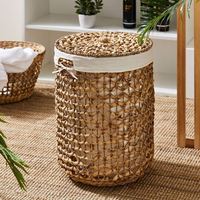 Panier à linge circulaire moderne HAPRO en jacinthe d'eau tressée, pliable et écologique, avec couvercle et doublure pour le rangement domestique