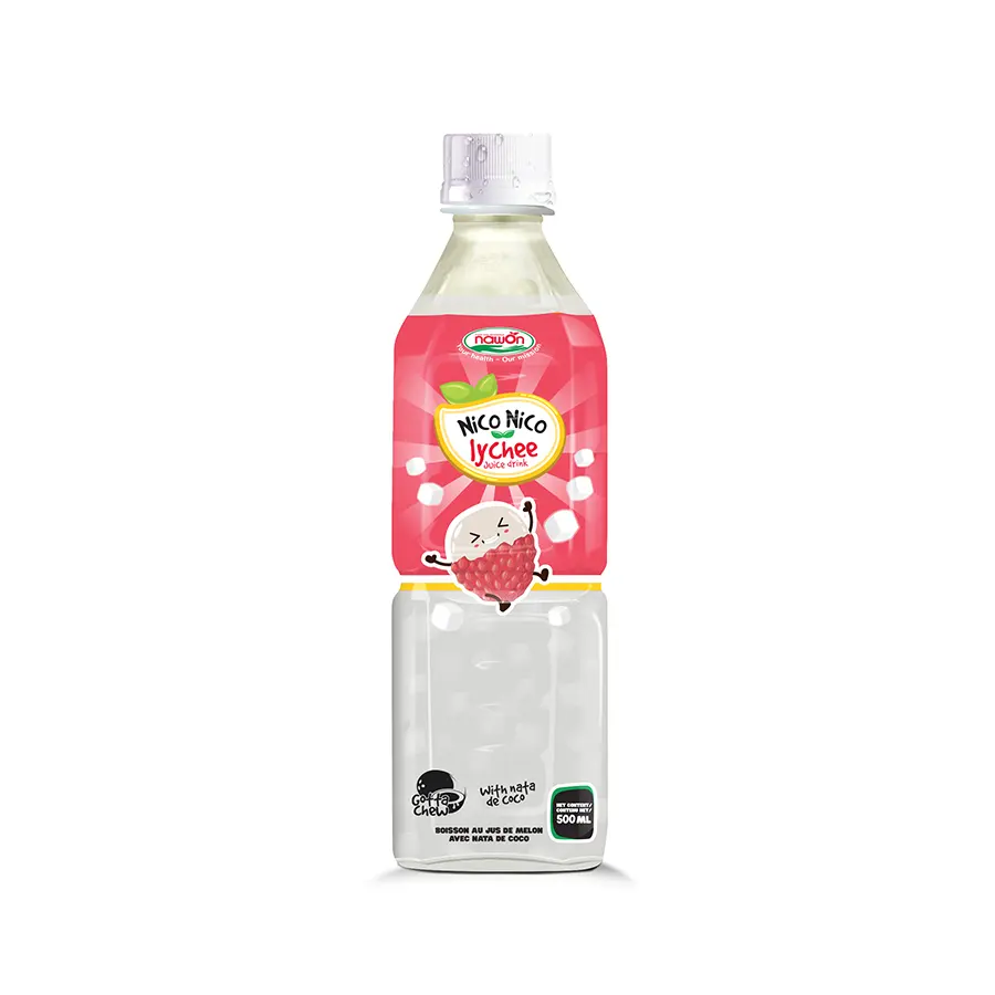 Geléia de coco Nata De Coco com suco de lichia bebidas 500ml garrafa PET Nawon refrigerantes bebidas certificado fabricante do Vietnã