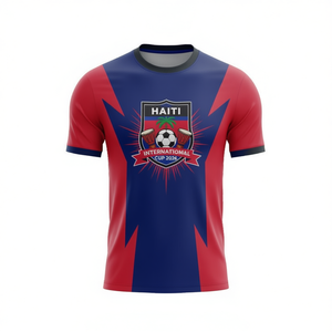 Maglia da tifoso calcio WC 2026 Haiti unisex, T-shirt da calcio con colori della bandiera dei Caraibi, Top promozionale per tifosi di tornei internazionali - Product Image 2