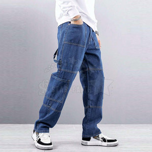 Jeans Anchos Personalizados al por Mayor para Hombre, Azules, 100% Algodón, Cintura Media, Pierna Ancha, Holgados, Tallas Grandes, Otoño/Invierno, con Logotipo Personalizado - Product Image 3