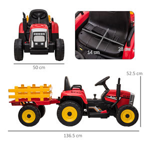 HOMCOM Tracteur électrique pour enfants de 3 à 6 ans avec remorque amovible, batterie 12V et télécommande, rouge - Product Image 3