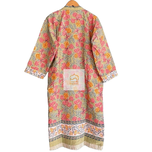 Peignoir Kantha en coton indien imprimé main bloc Peignoir Kimono en coton à imprimé floral Peignoir enveloppant - Product Image 5