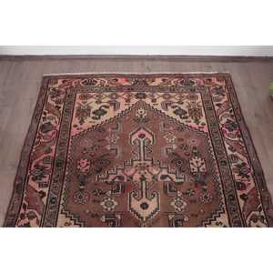 Vintage 4.3x4.6 ft Rug, Accent Turkish Rug, <b>Brown</b> Pink Patchwork <b>Wool</b> Rug - Product Image 4