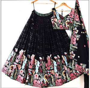 Premium élégant Georgette 9 aiguille fil brodé paillettes travail Cancan & toile Patta Lehenga Choli pour l'été - Product Image 2