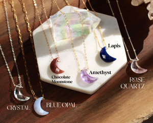 Fait à la main Boho argent et plaqué or délicat améthyste croissant de lune pendentif en pierre précieuse collier chaîne à maillons naturels - Product Image 2