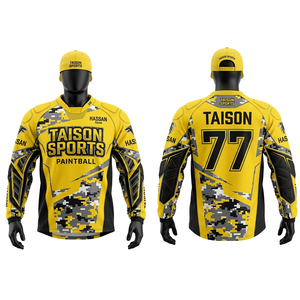 Camiseta de paintball para hombre, 150 GSM, poliéster transpirable, diseño de paneles en morado, negro y naranja, impresión por sublimación, logotipo personalizado, mangas acolchadas - Product Image 2