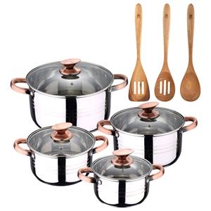 Set di pentole in acciaio inox da 8 pezzi adatto per cottura a induzione, Collezione Premium San Ignacio + set da cucina in acacia da 3 pezzi - Product Image 1