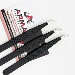 Pinzas de aislamiento semicurvadas para extensiones de pestañas, pinzas de pestañas de acero inoxidable con agarre fuerte recubierto de polvo negro, probadas a mano - Product Image 6