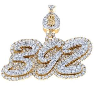 VVS Moissanite แนวฮิปฮอปประดับเพชรเม็ดกลมเคลือบสีเหลืองทองสเตอร์ลิง925จี้ตัวอักษรสำหรับผู้ชาย - Product Image 2