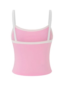 เสื้อครอปแบบลำลองสำหรับผู้หญิงฤดูร้อนเสื้อสายเดี่ยวคอเหลี่ยมทรงสลิมฟิตเสื้อสายเดี่ยวทรงสั้นสีตัดกันไซส์ใหญ่พิเศษ - Product Image 5