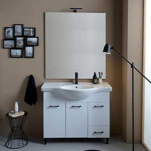 Ravenna Lamp <b>Mirror</b> Set with 105cm Bathroom Cabinet White <b>Doors</b> and Drawer - Product Image 2