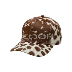 Casquette de baseball en cuir avec poils de vache blancs et bruns |   Cadeau Western Ranch - Product Image 1