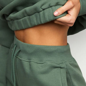 Ensemble 2 pièces de couleur unie Beige, survêtement en peluche, col roulé, manches longues, demi-fermeture éclair - Product Image 5