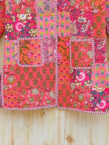 เสื้อโค้ทส่าหรีกันธาผ้าฝ้ายวินเทจทำด้วยมือแจ็กเก็ตเย็บปะติดแบบยาวออกแบบลายเย็บด้วยมือ - Product Image 3