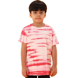100% 针织纯棉面料常规长度圆领半袖红色领带染料男童t恤
