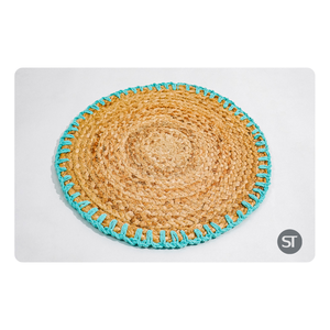 Mantel Individual de yute trenzado azul azulado Natural 40x40 cm para uso en vajilla Estera hecha a mano ecológica para decoración de comedor y cocina - Product Image 4