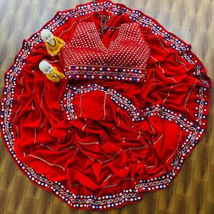 La última blusa pesada bordada de tela Georgette roja exclusiva Sari Indian & Pakistani Bridal Party Wear Boutique Style - Product Image 2