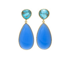 Nouvel arrivage boucles d'oreilles en argent Sterling 925 avec double pierre de calcédoine bleue et Turquoise ronde et en forme de poire - Product Image 1