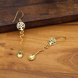 Pendientes Colgantes Árbol de la Vida |   Pendientes de latón artesanales con dije de cuchara ondulada, joyería espiritual de moda para mujer, venta al por mayor - Product Image 1