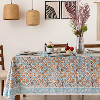 Nappe carrée en coton imprimé au bloc indien, faite à la main, écologique, motif floral vintage, style français classique, personnalisable pour table à manger