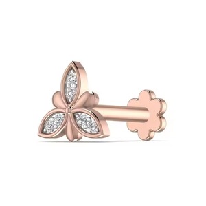 Beautiful 14KT White & Rose Gold Body Jewelry 0.03CT Diamond & Yellow Rose Pearl <b>Nose</b> Pin Wedding & Engagement Gift for Women - Product Image 4