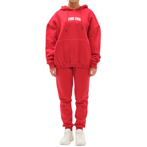 Chándales de mujer con logotipo personalizado 100% algodón polar estilo holgado traje de jogging informal conjunto de 2 piezas con capucha de gran tamaño pantalones de chándal - Product Image 1