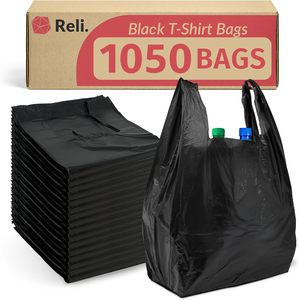 Sacs en plastique Reli pour T-shirts, noirs, 1050/paquet, sacs de courses et d'épicerie avec poignées, jetables, pour emporter - Product Image 4