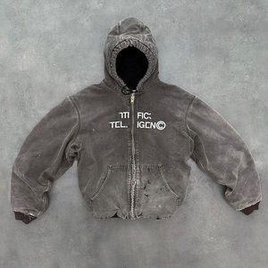 Sudadera con capucha unisex con lavado ácido, etiqueta personalizada, felpa francesa 100% algodón, vintage, bajo sin rematar, pedrería, estampado recortado, forro polar, lisa, para invierno - Product Image 3