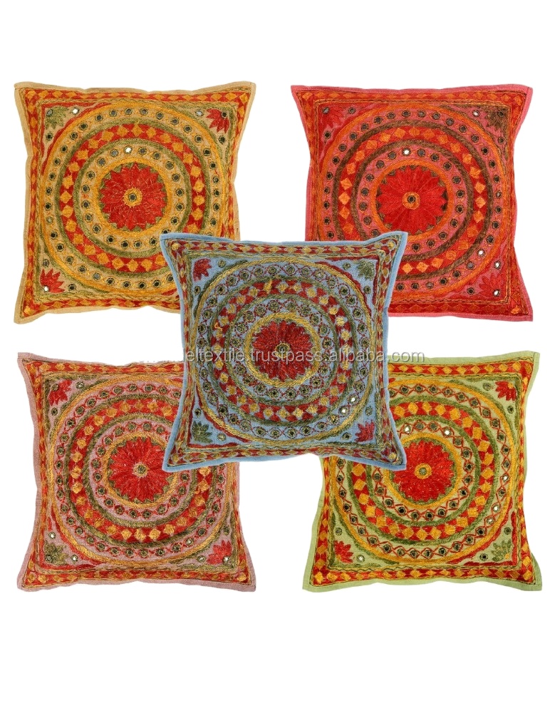 Indiano Vintage Decor Tiro Cuscino di Copertura Del Ricamo Specchio Lavoro Pillow Case 16 "Divano Rimessa Laterale cuscino etnico vecchio cuscino lavoro