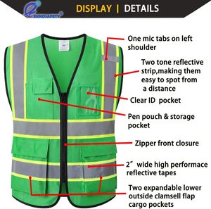 เสื้อกั๊กนิรภัยตาข่ายสะท้อนแสงโพลีเอสเตอร์ OEM เสื้อกั๊กระบายอากาศได้ดีสีเขียวเรืองแสง140GSM สำหรับงานอุตสาหกรรมชุดทำงาน - Product Image 4