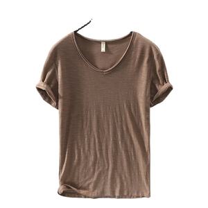 Camiseta Nueva para Hombre 2025, Color Puro, Cuello en V, Manga Corta, 100% Algodón, Ajuste Holgado, Secado Rápido, Transpirable, para Fitness - Product Image 4