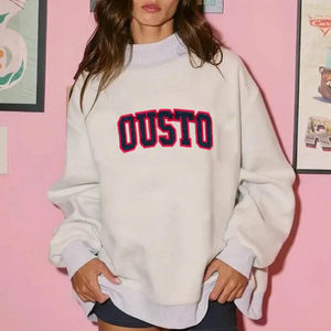 Custom Logo French Terry Drop Shoulder Mock Neck <b>Hoodies</b> Sweatshirts High Quality Cotton Mock Neck Oversized <b>Women's</b> Sweatshirt - Product Image 2