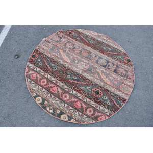 Tapis en Laine Design Turc Vintage 4.3X4.3 ft Traditionnel Rouge Vert Patchwork Latex Soutenu 9x12 pour Décorations de Salon - Product Image 4