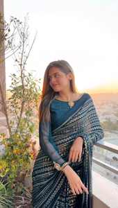 Designer พรีเมี่ยมนุ่ม Georgette ลําดับงาน Saree สําหรับผู้หญิง Designer สารีชุดแต่งงานสารีจัดแต่งทรงสตรีสารีสวมใส่ - Product Image 4